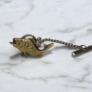Vintage Fish Tie Tack Pin with Chain